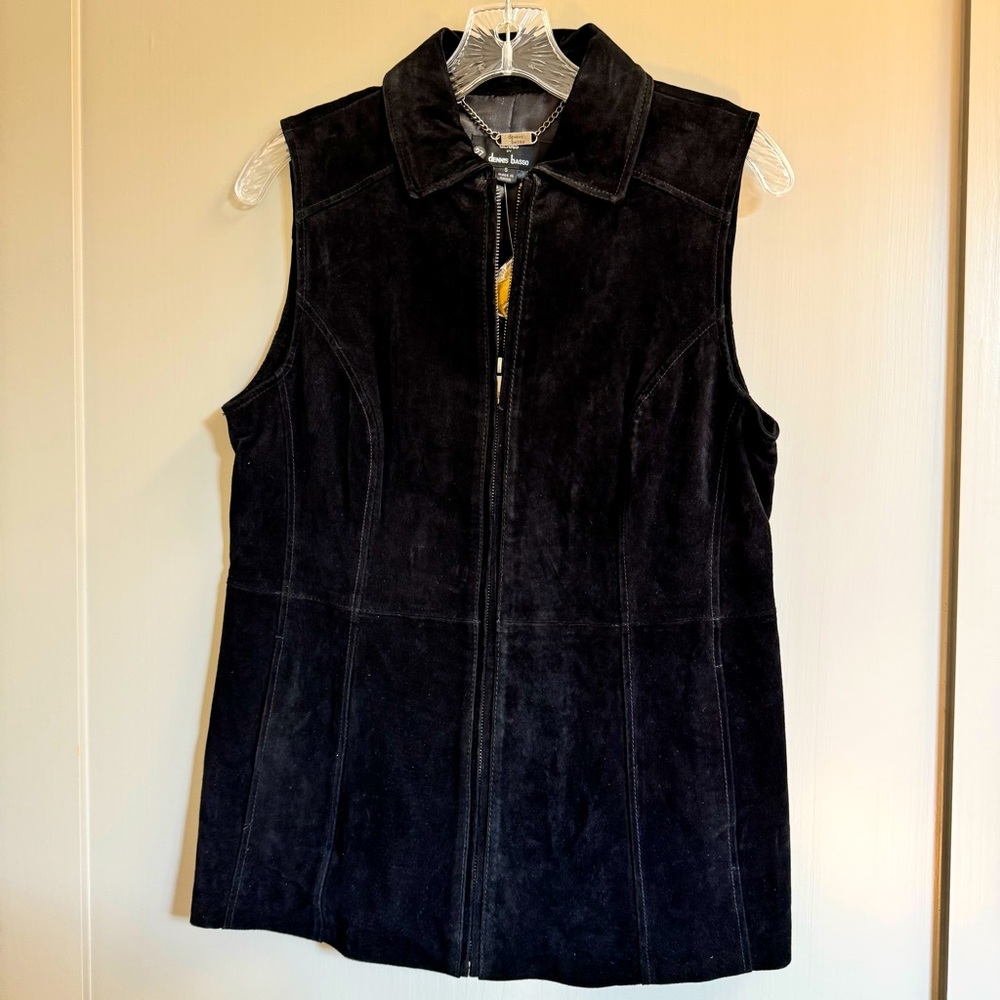 NWT dennis by denis basso Washable Leather Black Suede Full Zip‎ Vest Size Small